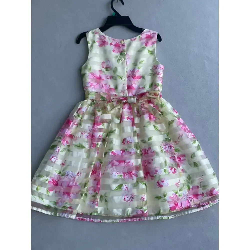 JONA MICHELLE YELLOW PINK FLORAL ORGANZA SPECIAL OCCASION GIRL’S DRESS - SIZE 8T